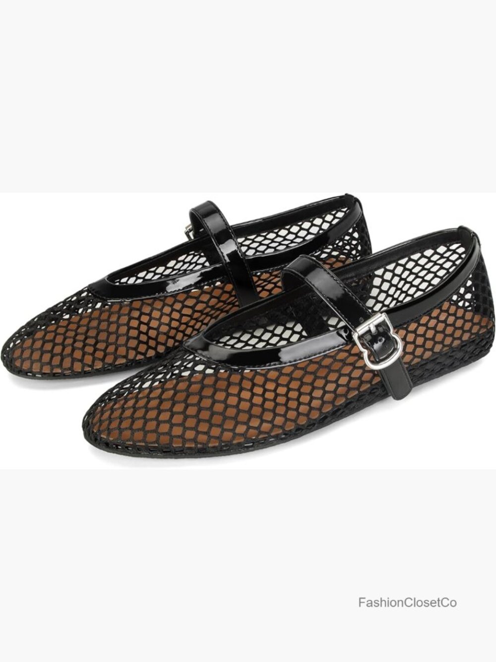 Buckle Strap Mesh Ballet Flats - Comfy Casual Fishnet Ballerina Shoes
